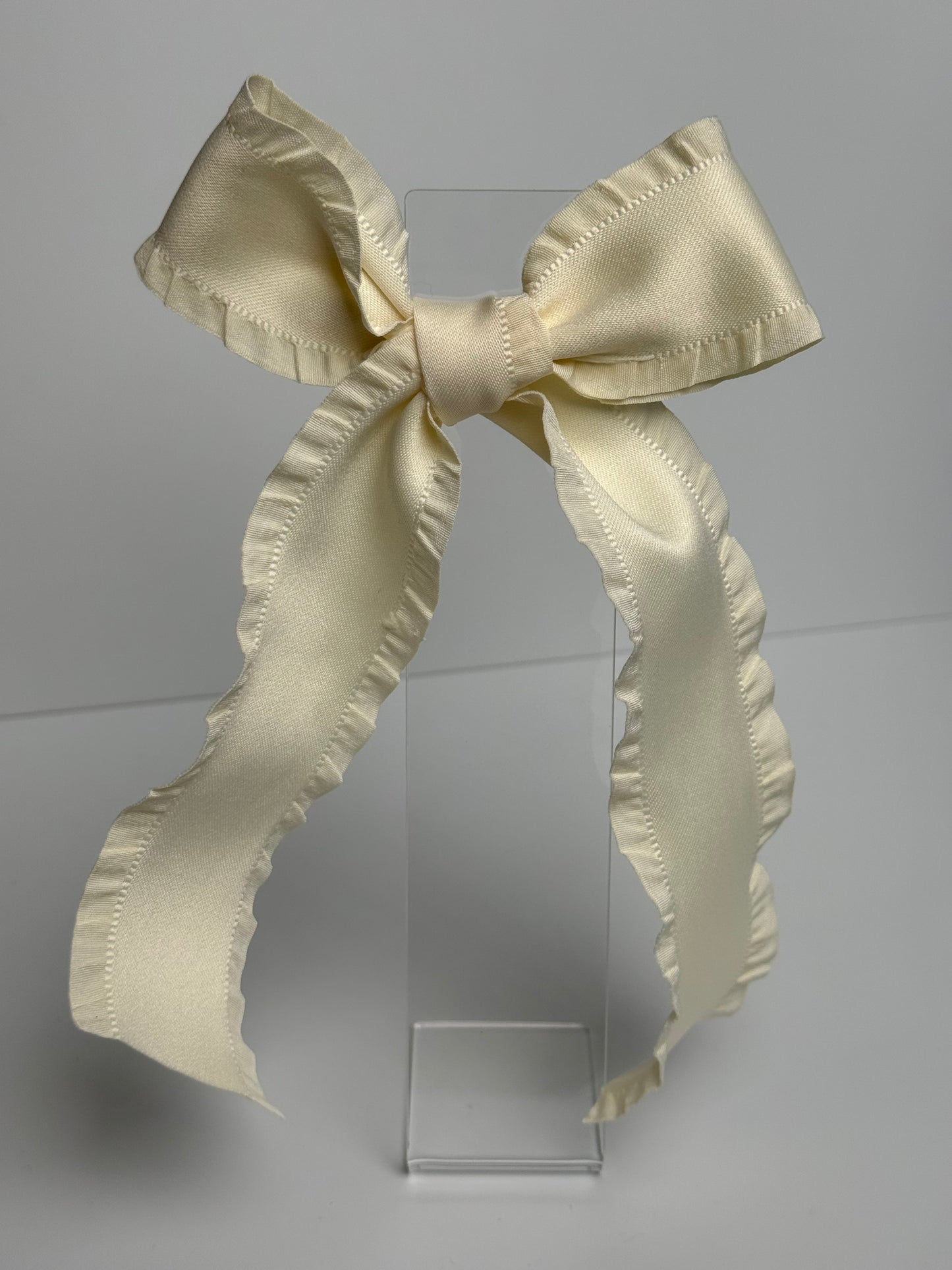 Cream Satin Ruffle Bow Hair Clip