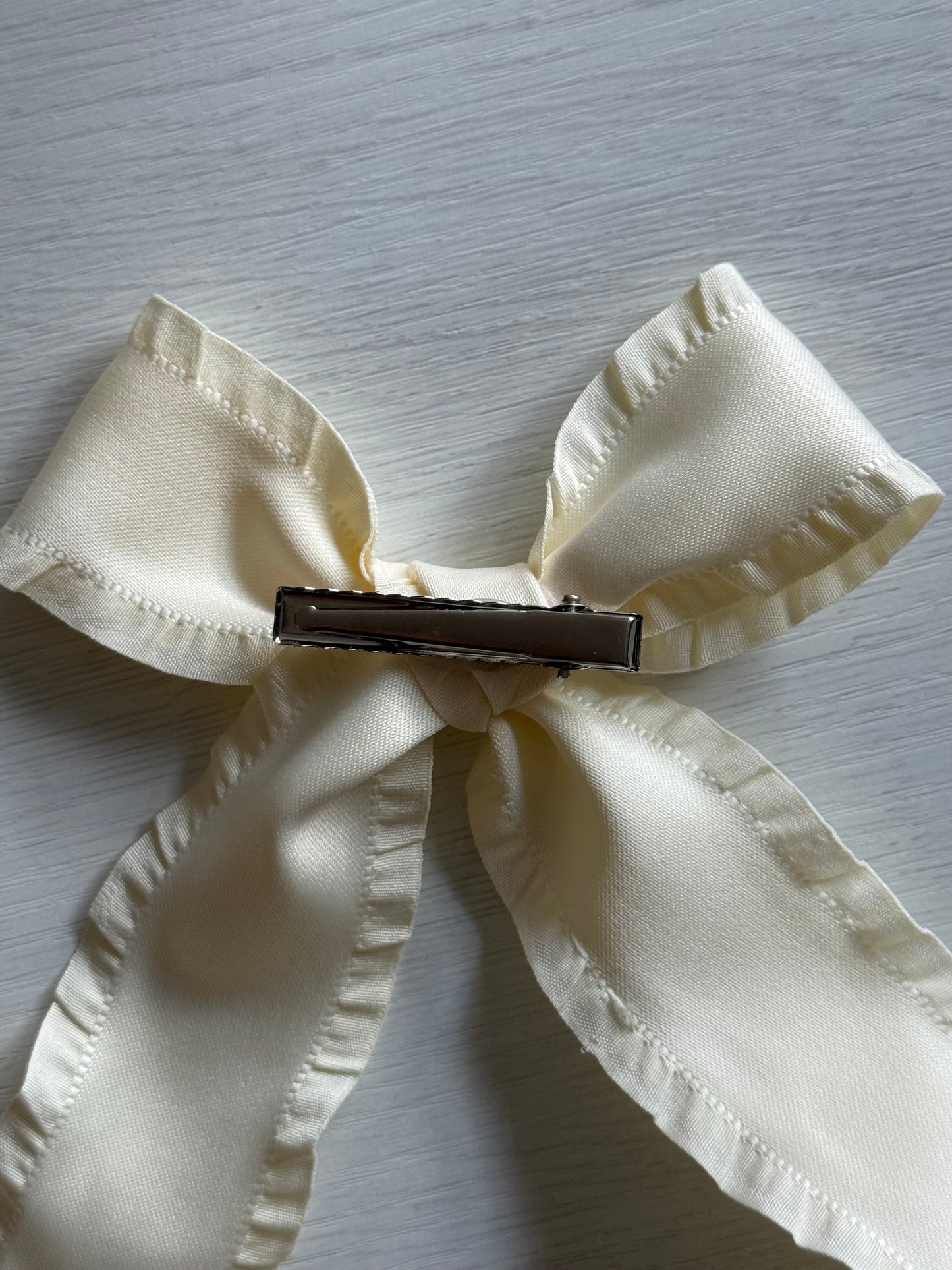 Cream Satin Ruffle Bow Hair Clip