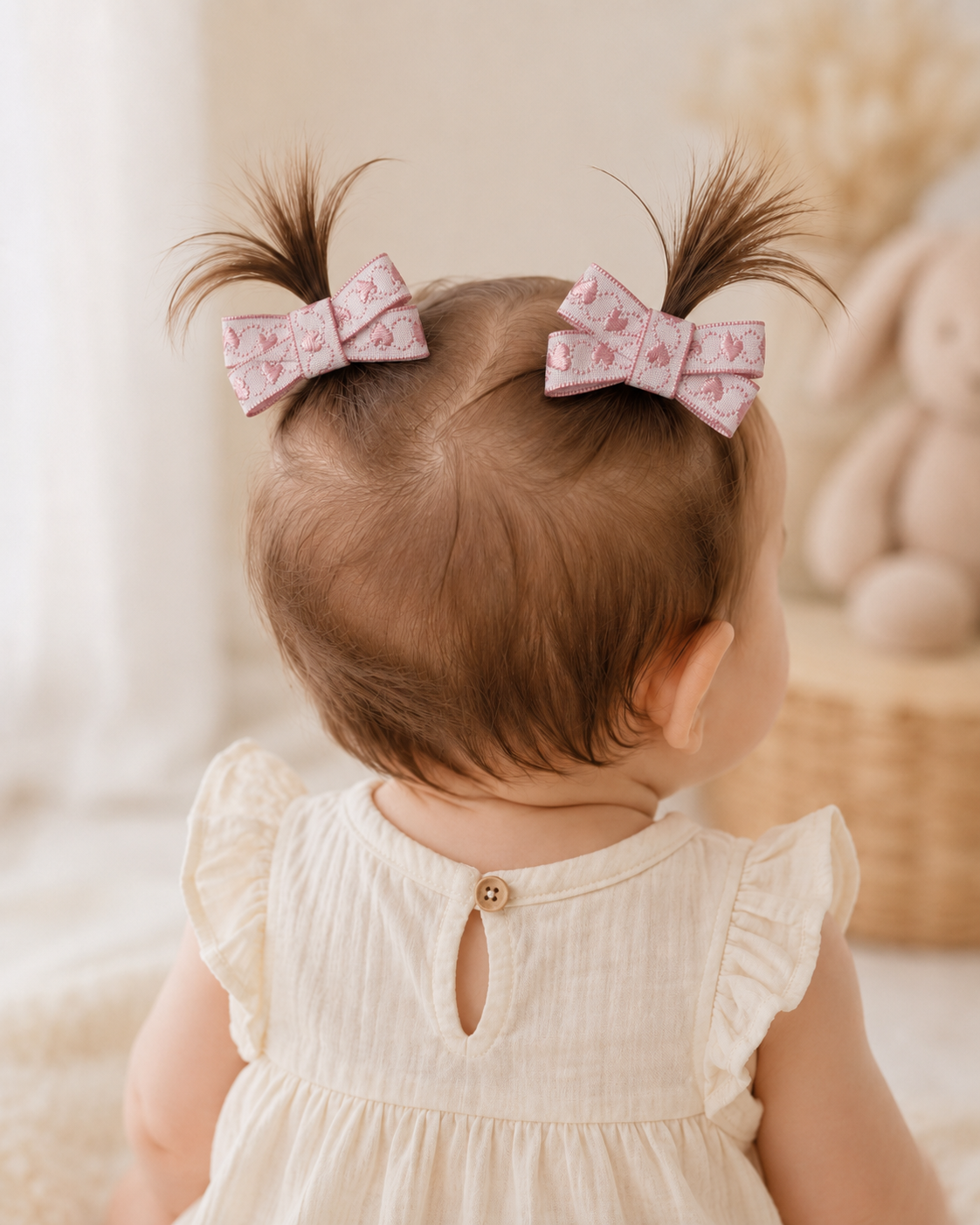 Pink Heart Embroidered Bows