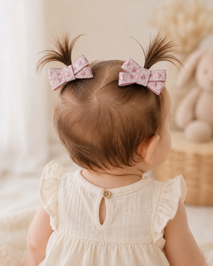 Pink Heart Embroidered Bows