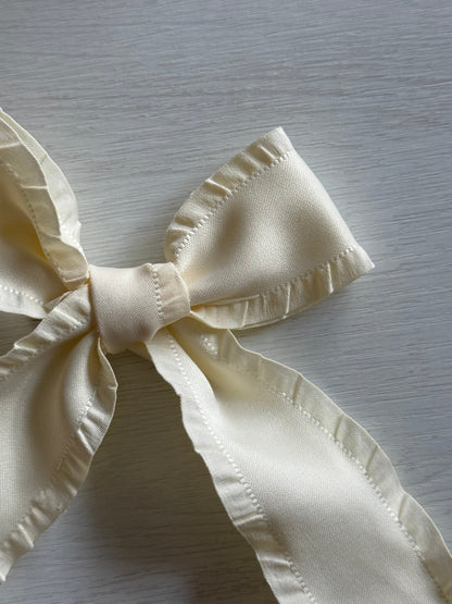 Cream Satin Ruffle Bow Hair Clip