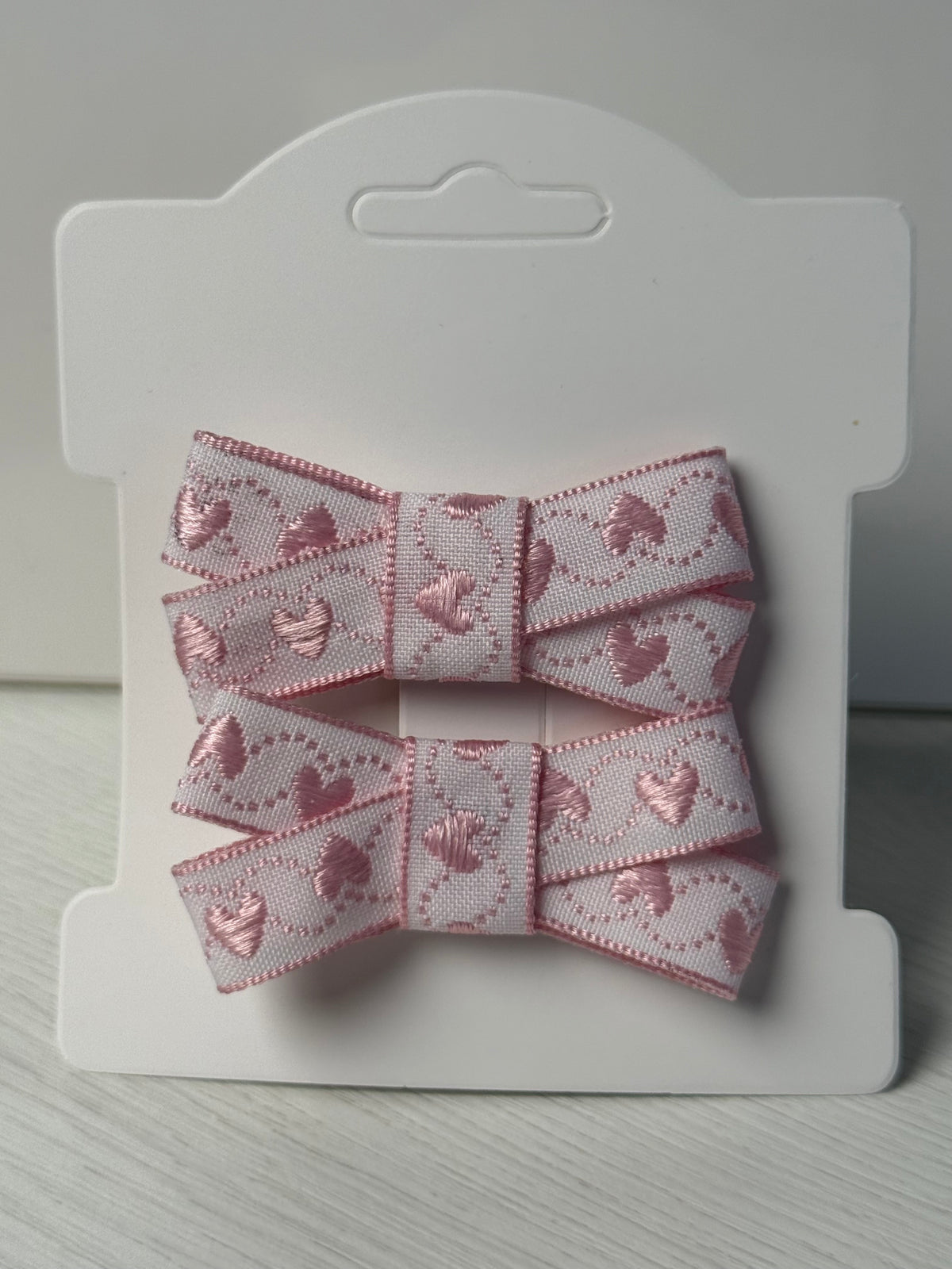 Pink Heart Embroidered Bows