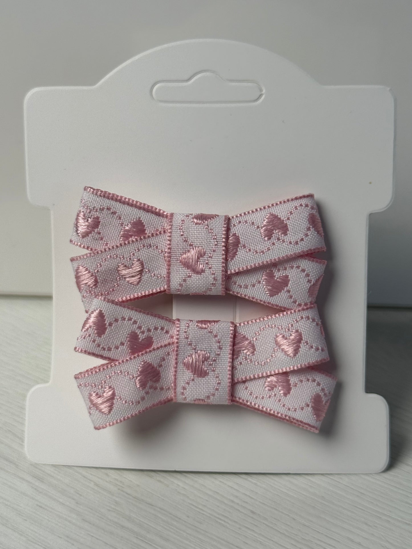 Pink Heart Embroidered Bows