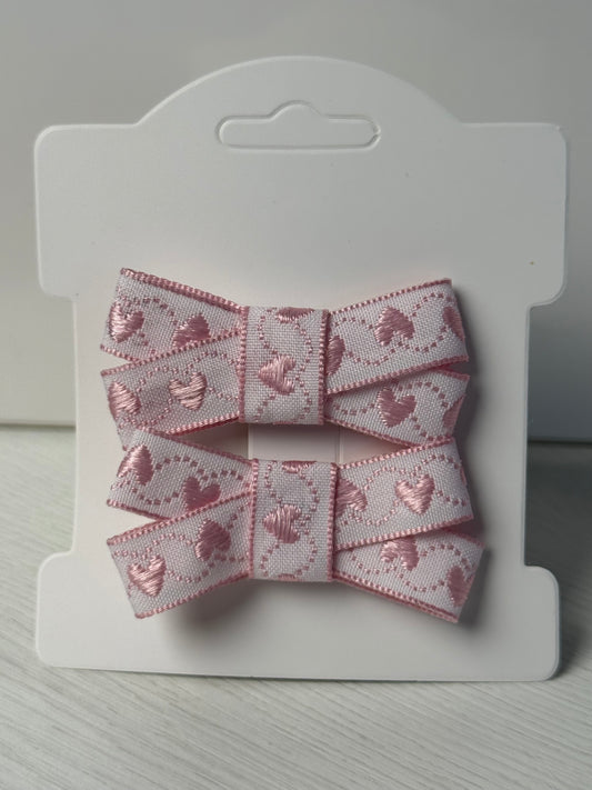 Pink Heart Embroidered Bows
